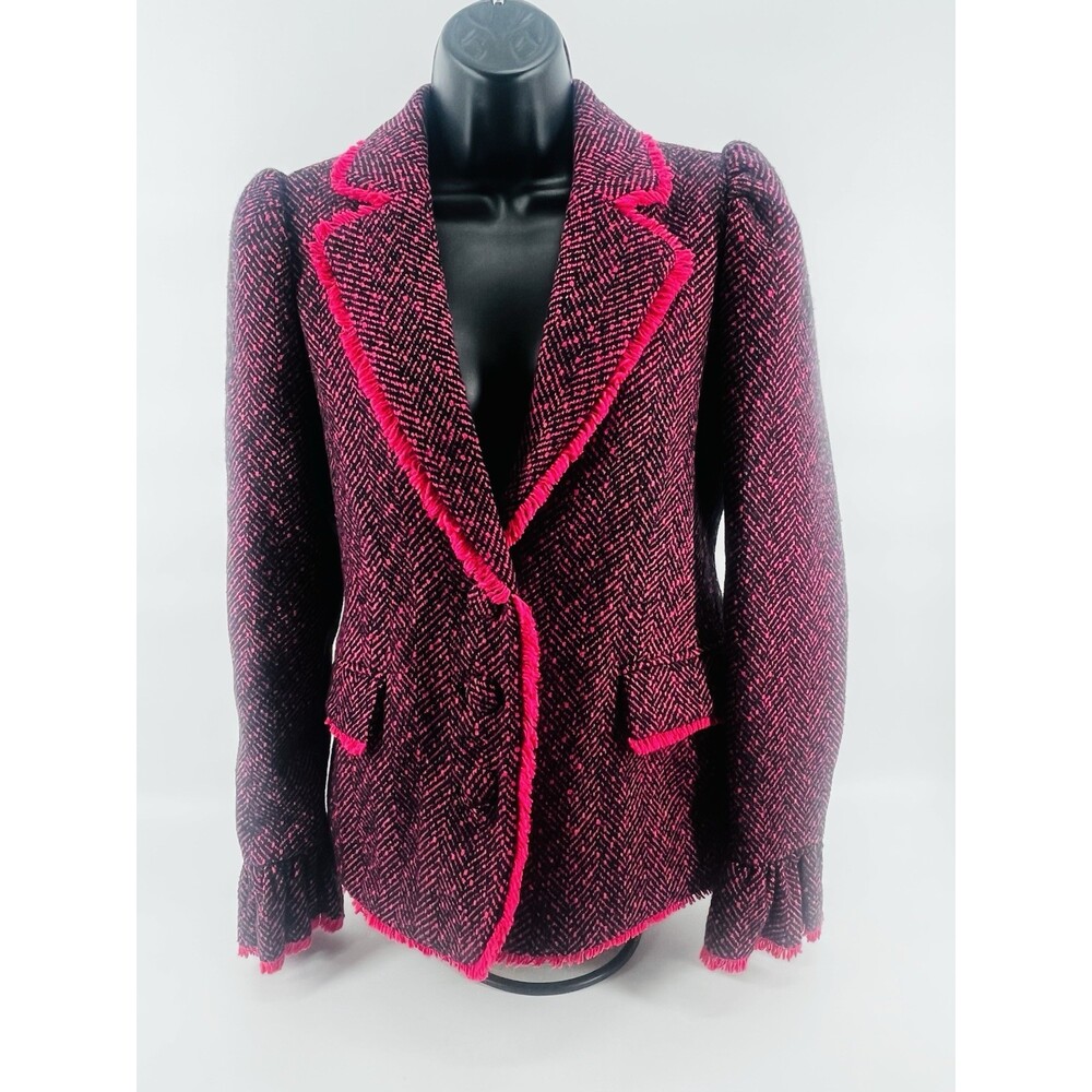 NWT $595 LoveShackFancy Yolanda Blazer Size 4 Boisien Berry Pink Black Tweed NEW